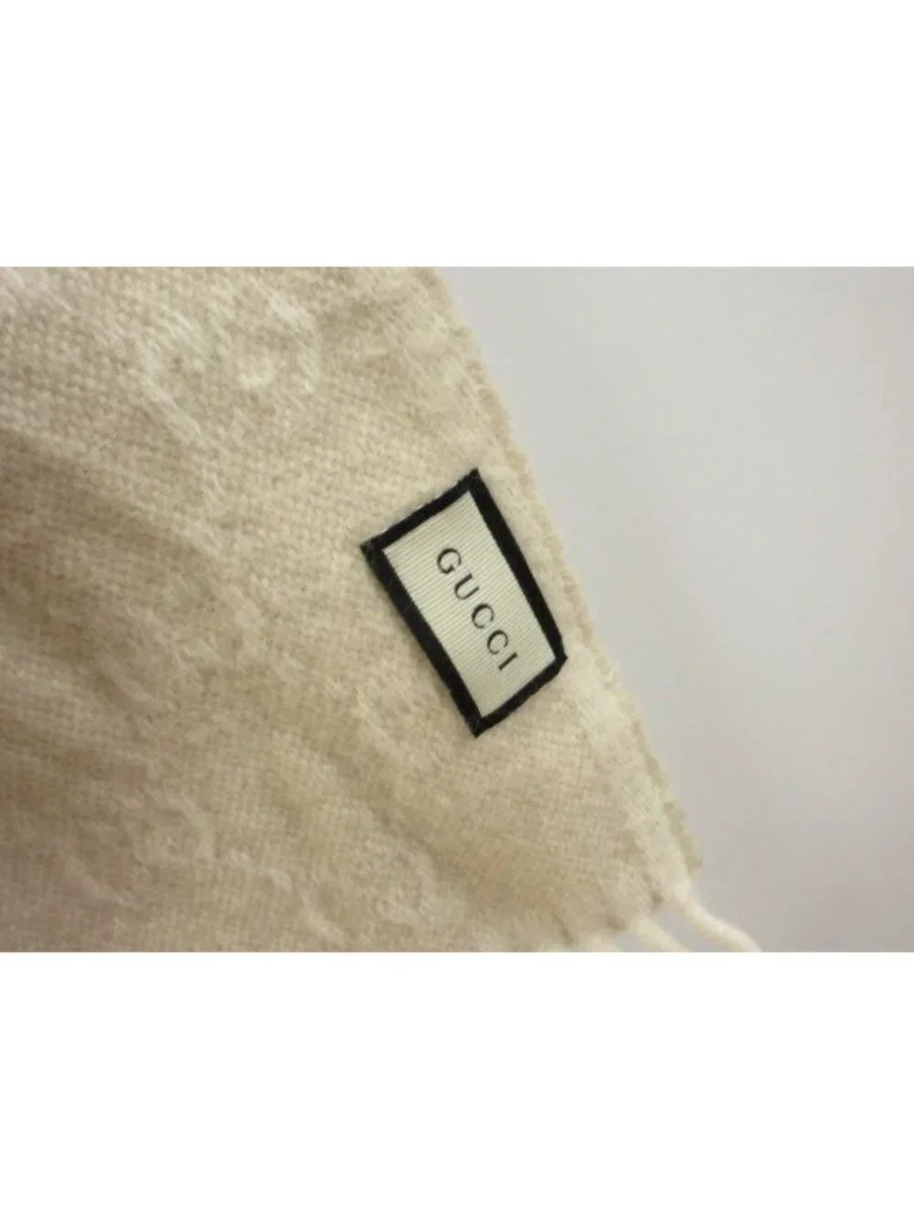 Gucci Scarf GG Wool Alpaca Beige Fringe Shawl